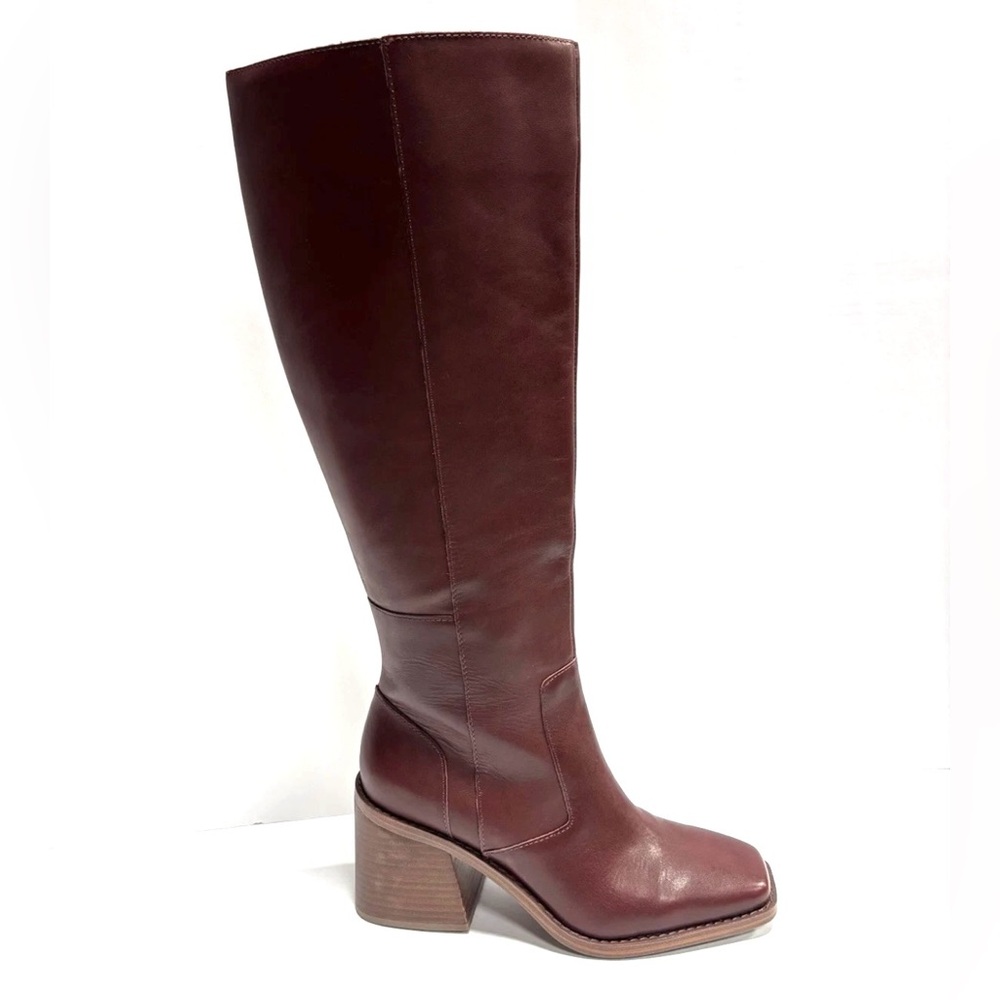 Vince Camuto Tall Leather Heeled Boots in Burgundy Brown